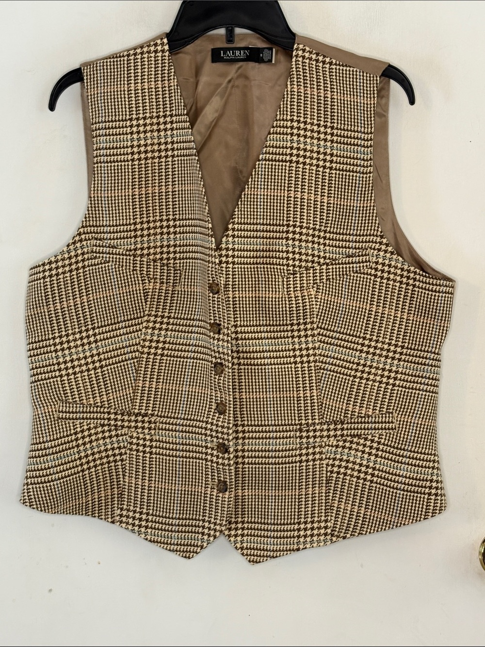 Ralph Lauren Black Label brown cream herringbone linen blend vest Size 18